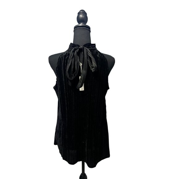 Max Studio Black Velvet Sleeveless Tie Neck Top, Y2K, WORK ATTIRE, MEDIUM - Picture 6 of 13
